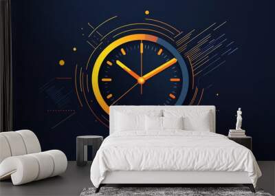 A modern vector graphic of a digital clock with sharp, clean lines and a minimalist design. The graphic uses bold colors and simple shapes to convey clarity and precision. Wall mural