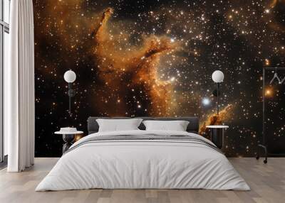 A serene view of a distant star cluster with tightly packed stars glowing brightly. Wall mural