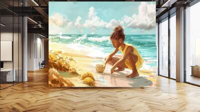 Curious Child Exploring Tropical Beach Wall mural