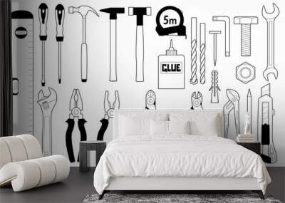 set of silhouettes of tools Wall mural