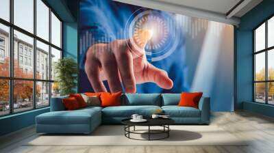 Businessman pressing Digital modern button technology Wall mural