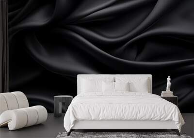 Black silk fabric. A very lightweight viscose fabric with rich drapery and a smooth texture with a subtle matte sheen. background texture, pattern. smooth satin texture, very delicate Wall mural