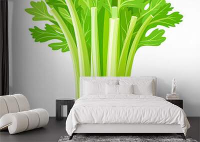 Isolated isolated on transparency PNG background, illustrated celery stalks with fresh green leaves . Perfect for health, diet, and nutrition-related content. Wall mural