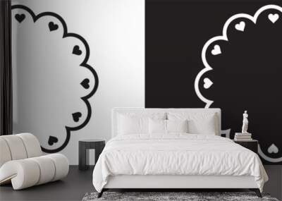 Circle scalloped frames. Scalloped edge rectangle and ellipse shapes. Simple label and sticker form. Flower silhouette lace frame. Vector illustration isolated on white and black background. EPS 10 Wall mural