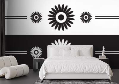 Cute floral page divider doodle illustrations. Simple flower border line art. isolated on white and black background.  vector illustration. EPS 10 Wall mural