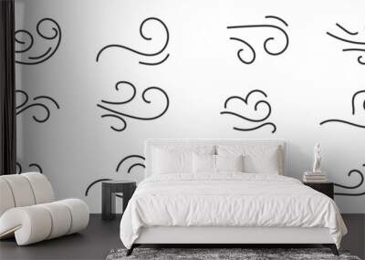 Doodle wind line sketch set. Hand drawn doodle wind motion, air blow, swirl elements. Sketch drawn air blow motion, smoke flow art, abstract line. Isolated on white background . vector illustration.  Wall mural