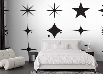 Hand drawn star sparkle shine of doodle set. Star shine twinkle glow, spark glitter, magic party light vector illustration. Hand drawn sketch doodle style line sparkle elements. Vector illustration. Wall mural