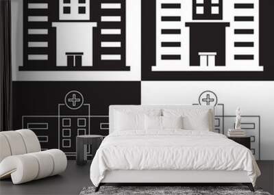 Hospital icon. isolated on white and black  background. Vector illustration. EPS 10 Wall mural