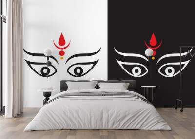 Lord Durga face vector icon. Lord Ambica eyes and tilak icon.  isolated on white and black background, Vector illustration. EPS 10 Wall mural