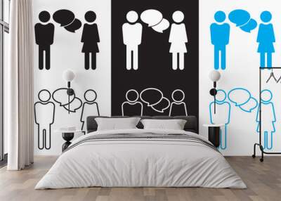 People talking icon set. Conversation and communication icons, chat or talk speech bubble icon.  Vector illustration isolated on white and black background. EPS 10 Wall mural