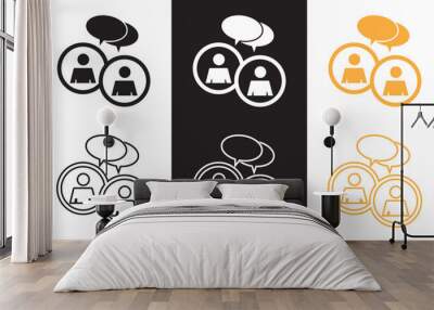 People talking icon set. Conversation and communication icons, chat or talk speech bubble icon.  Vector illustration isolated on white and black background. EPS 10 Wall mural