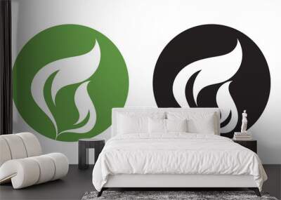 Set of green and black  leaf icons. Leaves of trees and plants. Leaves icon. Collection green and black leaf. Elements design for natural, eco, bio, vegan labels. Vector illustration. EPS 10 Wall mural