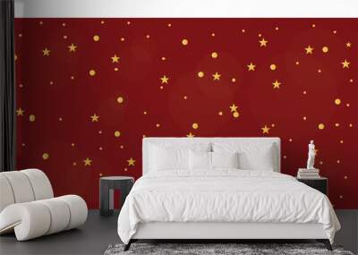 Wide red vector background with gold stars , winter, Merry Christmas theme. Vector illustration. EPS 10 Wall mural