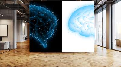 blue brain with particle and sparkle artificial intelligence concept transparent background Wall mural