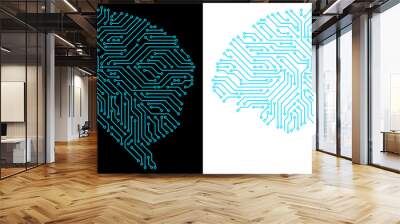 brain circuit blue artifical intellegence concept transparent background Wall mural