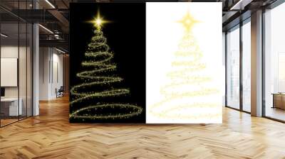 christmas tree with spiral particle yellow gold color Wall mural