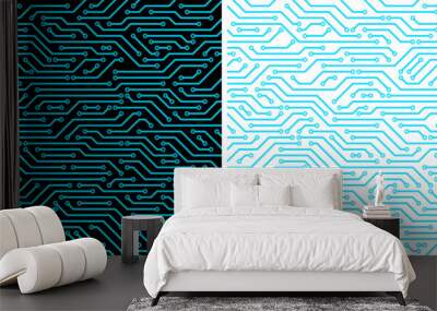 Circuit board blue seamless pattern. Technology background.  transparent background Wall mural