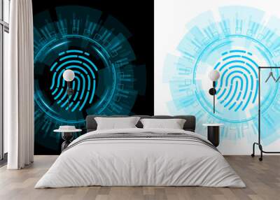 Fingerprint scanning technology. with blue hud holographic circle. Biometric security concept. transparent background Wall mural