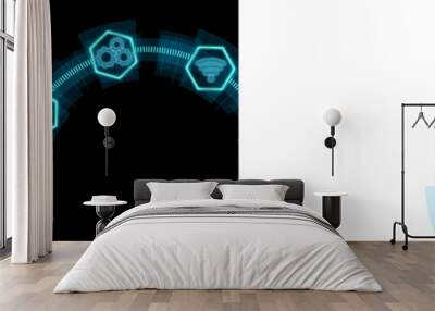 futuristic presentation icon blue glow with icon globe social network Wall mural