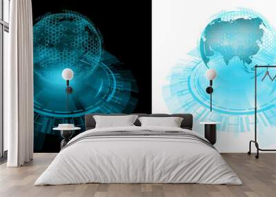 holographic hud with globe earth futuristic blue glow  transparent background Wall mural