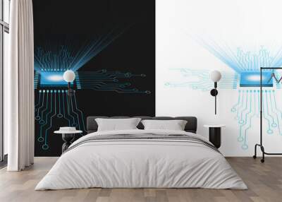 microchip with circuit line blue with light spot futuristic design transparent background Wall mural