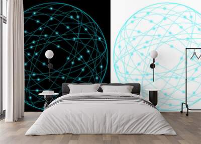 round circle earth network technology blue dot glow planet   transparent background Wall mural