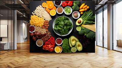 A collage of different healthy food options forming a balanced meal. Wall mural