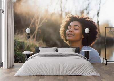 A person practicing deep breathing exercises to reduce anxiety.
 Wall mural