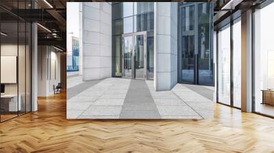 Empty brick floor with modern building in Shanghai Wall mural