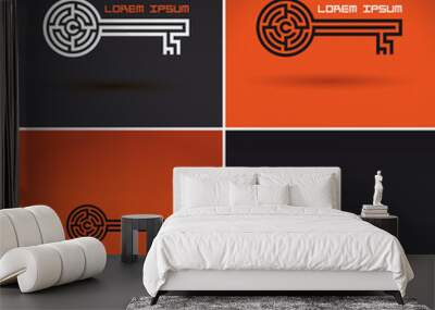 key shaped labyrinth, maze logo design Wall mural