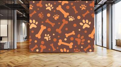 Dog Bone vector dog paw doodle Seamless pattern isolated dark brown wallpaper background Wall mural