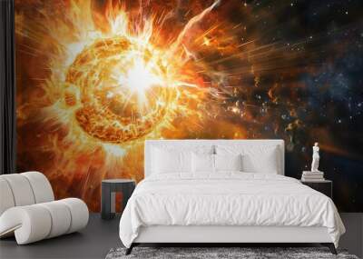 illustration for energy of sun in the space background with space for text Wall mural