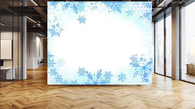 winter snowflake snowy border background design with large and small snow flakes, and beautiful wint Wall mural