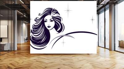 Hair stile icon, girl's face Wall mural