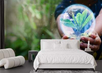 Reduce CO2 emission concept, Sustainable development and green based on renewable, Ecology, Earth day. Wall mural