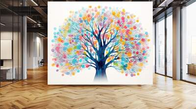 Colorful tree shape fingerprint isolated on beige background, Generative AI Wall mural