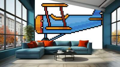 Pixel art biplane plane icon for 8bit game on white background
 Wall mural