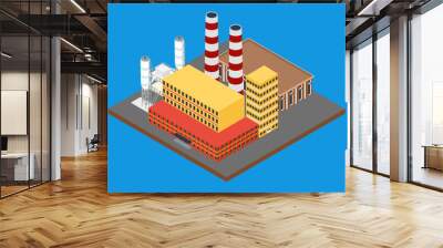 vector illustration. Factory with pipes, office building and warehouse. Isometric, infographics, 3D Wall mural