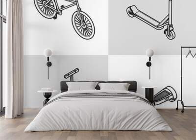 Vector illustration. Set of colorful isometric icons electric unicycle, balancing scooter, monowheel. 3D Wall mural