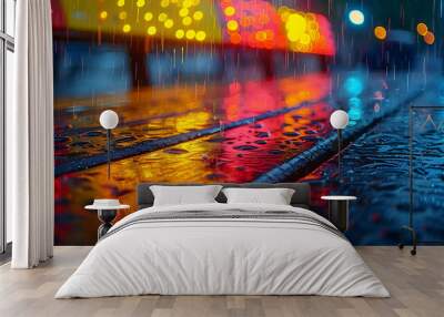 Abstract Background of Rain and Lights Wall mural