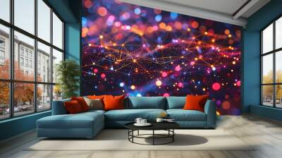 Abstract Background with Colorful Bokeh and Network Lines Wall mural