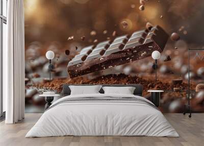 Chocolate Bar Falling Into Cocoa Powder - Photo Wall mural