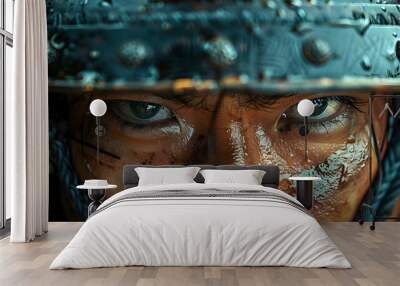 Close-up Illustration of Warrior's Eyes with Helmet Wall mural