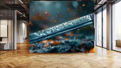 Close-Up of a Wet Blade of a Japanese Sword, Photo Wall mural