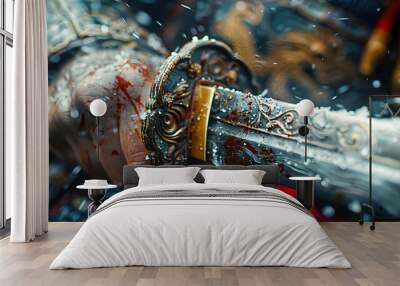 Closeup of Bloodstained Sword with Ornate Handle - Illustration Wall mural