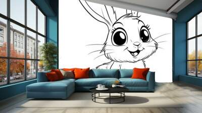 Cute Cartoon Bunny Illustration - Black and White Wall mural