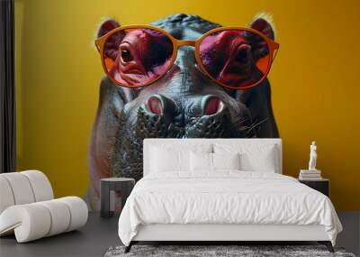 Hippos Wearing Sunglasses 3D Illustration Wall mural