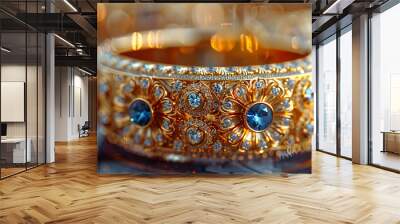 Ornate Gold Bracelet with Blue Gemstones and Diamond Accents - Illustration Wall mural