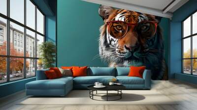 Tiger Wearing Sunglasses Illustration Wall mural