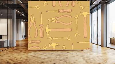 Sketch workers tools in vintage style Wall mural